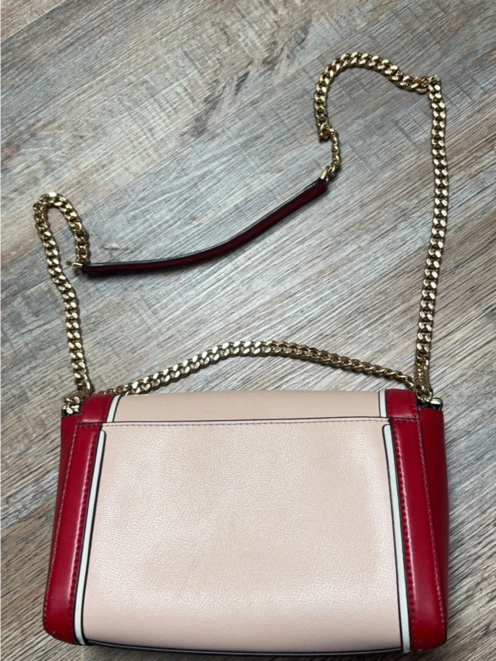 Michael Kors Red Leather Crossbody with Gold Chain